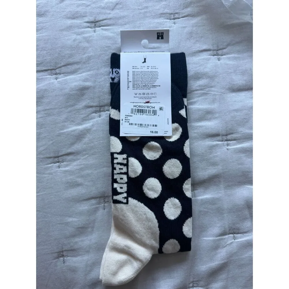 Happy Socks Snowman Polka Dot Christmas Crew Socks 8-12 NWT